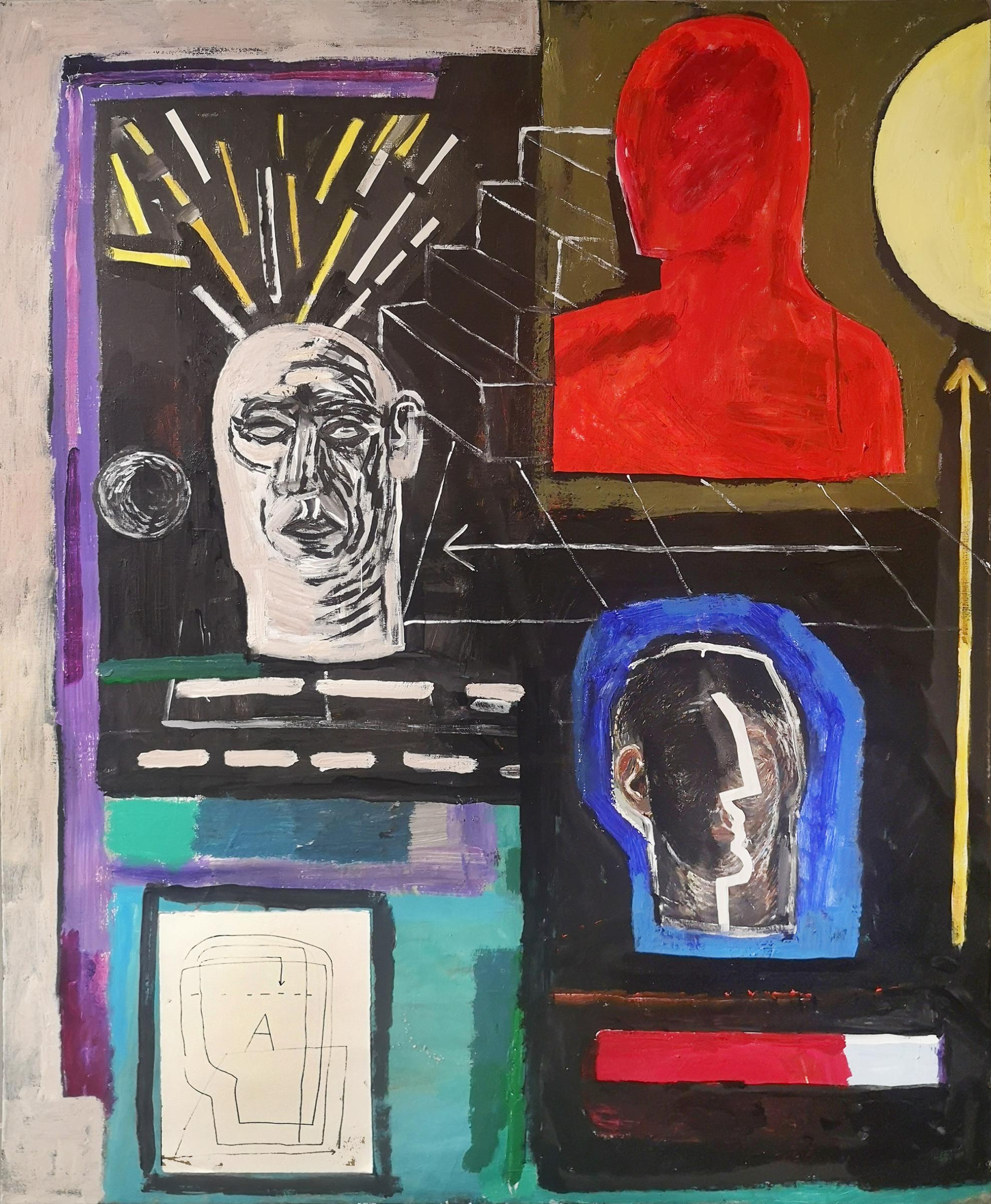 Głowy / 140 × 110 cm / akryl, olej na płótnie / 2023