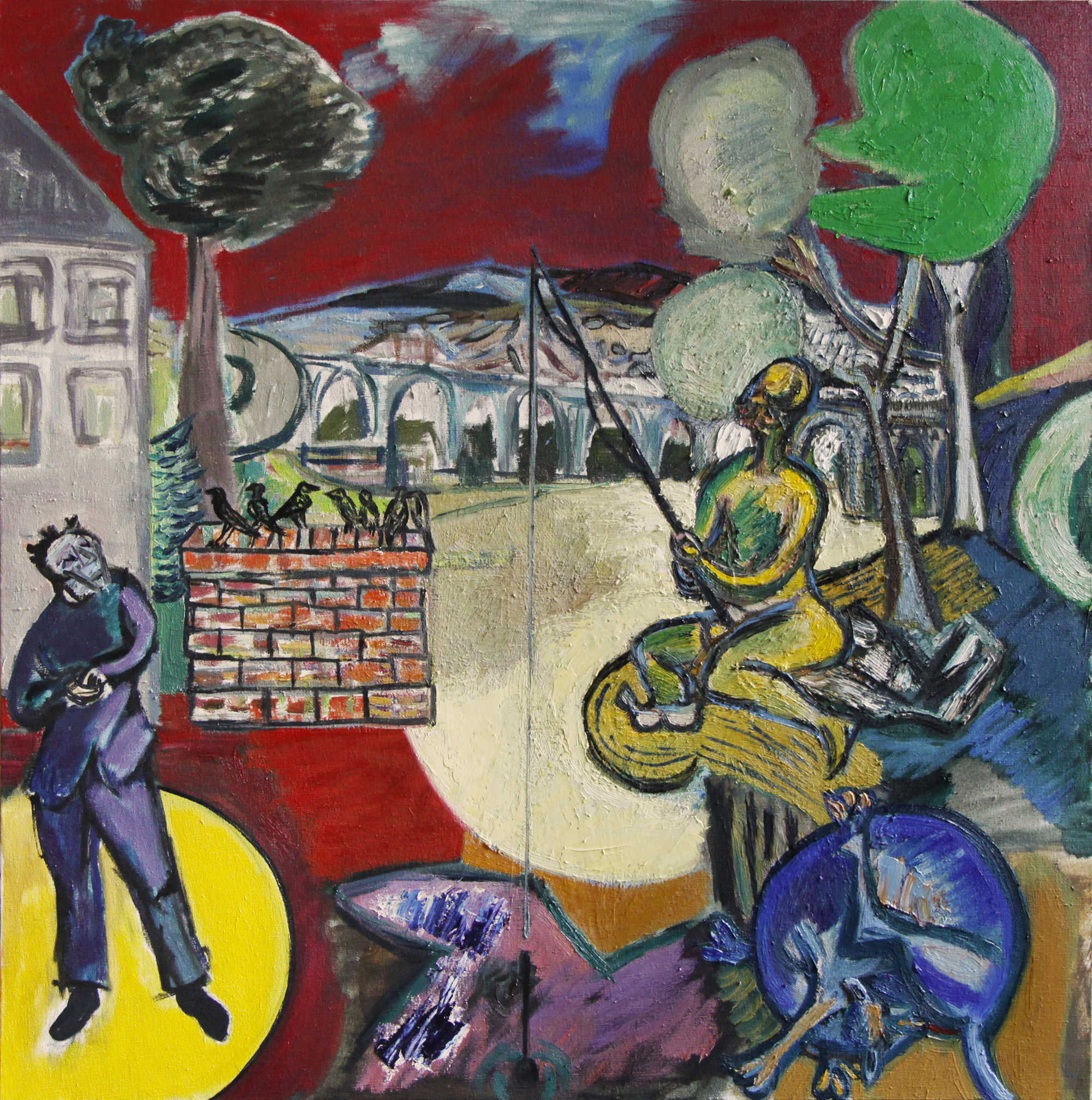 Łowienie ryb według Giorgione / 80 × 80 cm / olej na płótnie / 2024