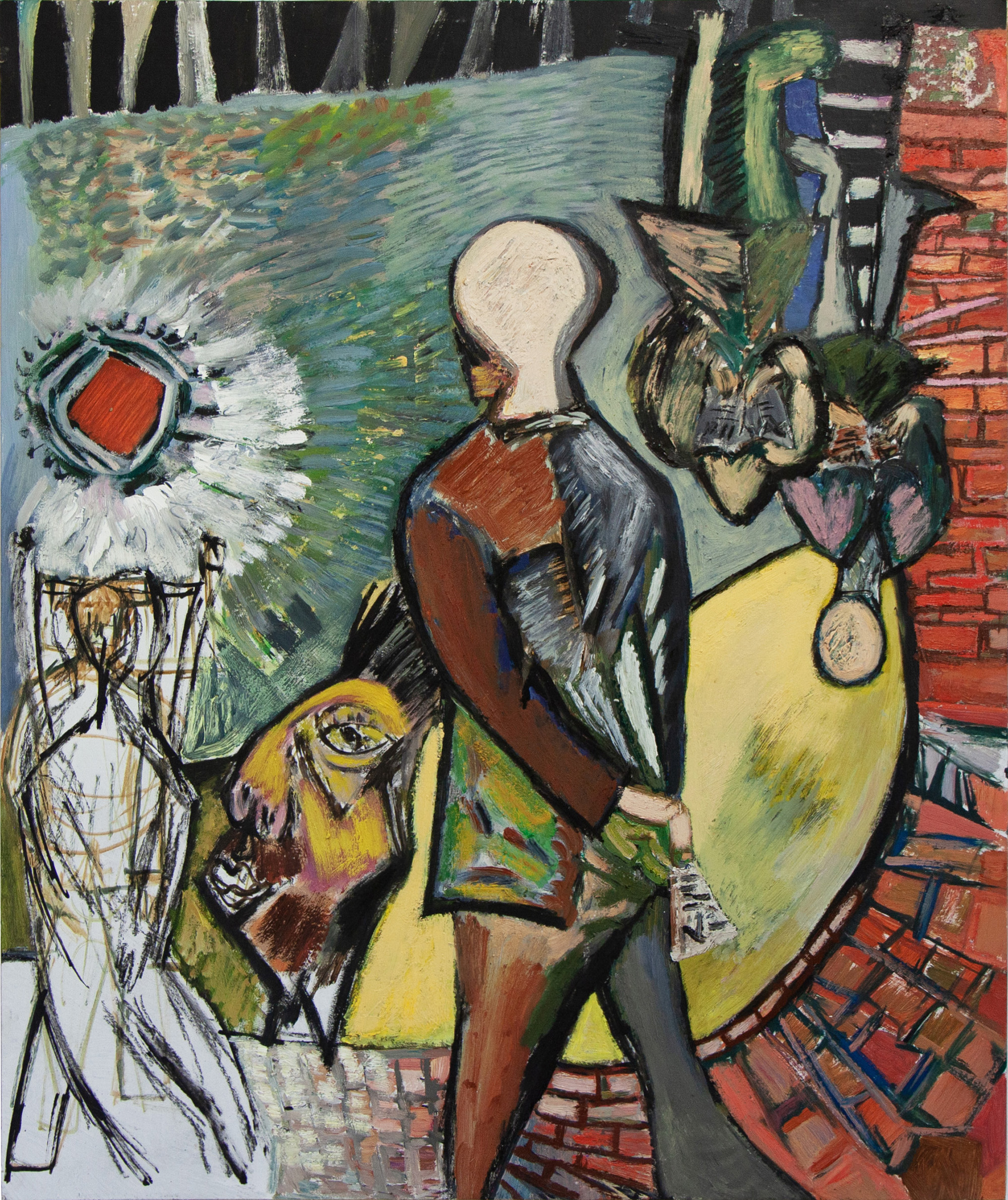 Spacer z gazetą / 84 x 70 cm / olej na tekturze / 2024