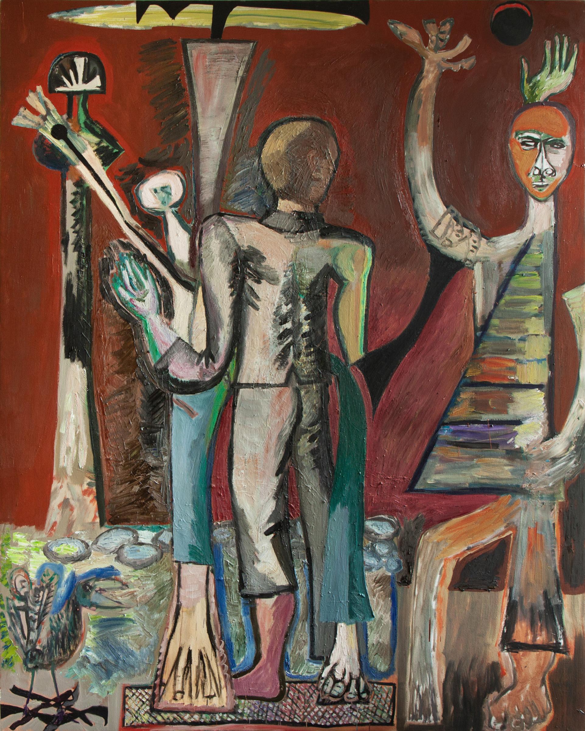 Taniec z parasolem / 187 × 147 cm / olej na płótnie / 2024