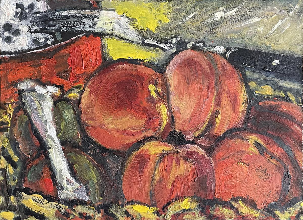Brzoskwinie / 21 × 30 cm / olej na tekturze / 2019